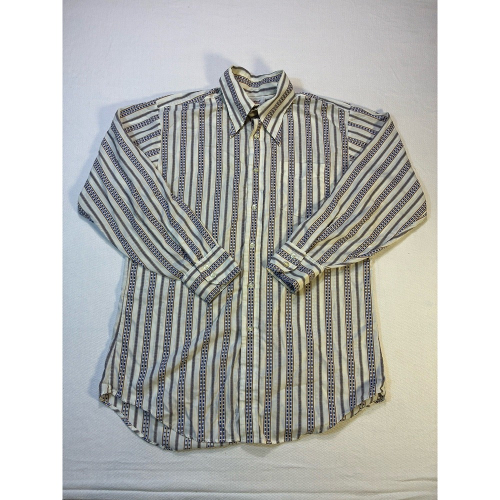Vintage 60s 70s Transformation by Mack Striped Shirt Mens Medium Tapered‎ Mod